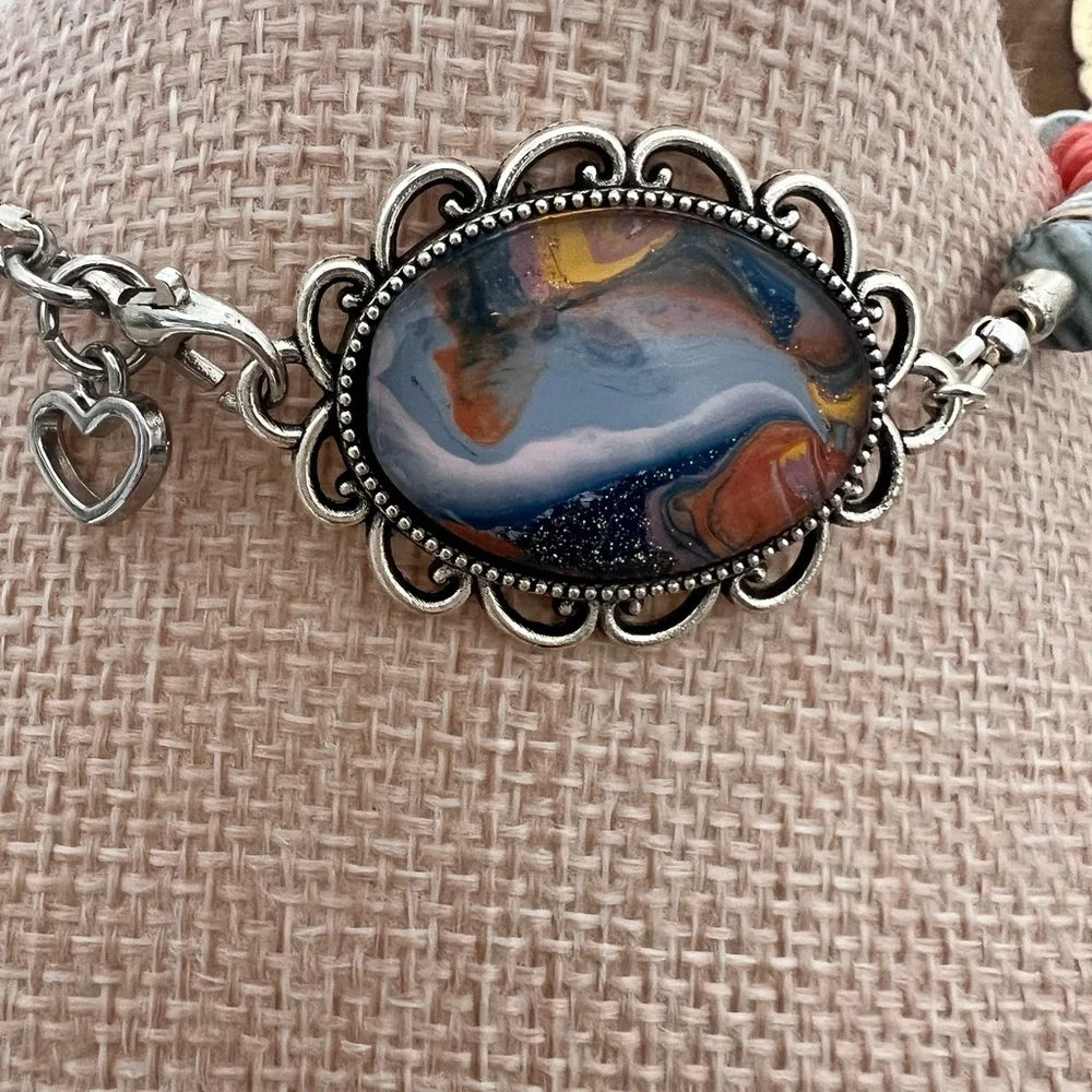 Elegant Silver and Orange Beaded Necklace - Picture 2 of 2